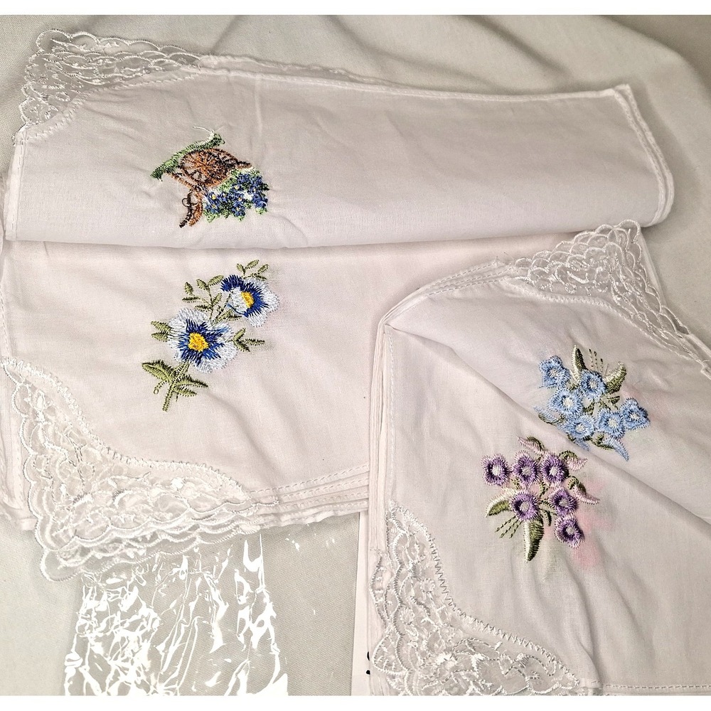 18 NEW White with Lace & Embroidered Handkerchief Lot Lace Variety Colors Floral